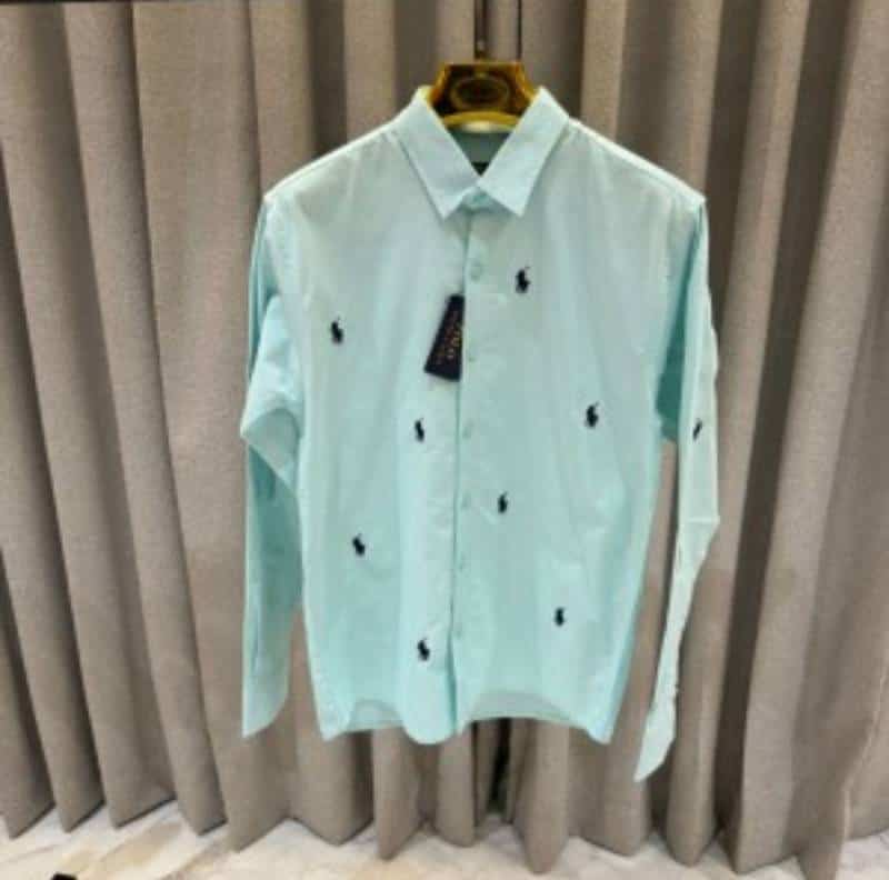 SALE Ralph_Lauren Full Monogram Full Sleeves Shirt Turquoise Blue