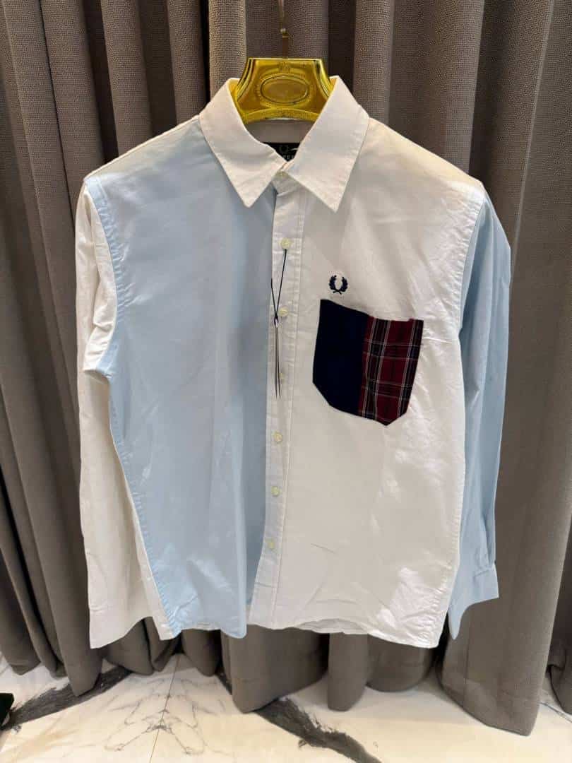 Fred Perry Chest Logo Full Sleeves Shirt Sky White