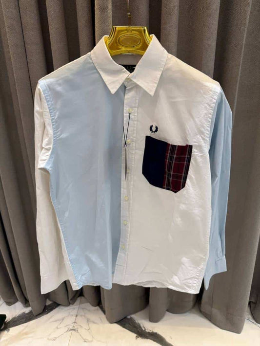 Fred Perry Chest Logo Full Sleeves Shirt Sky White
