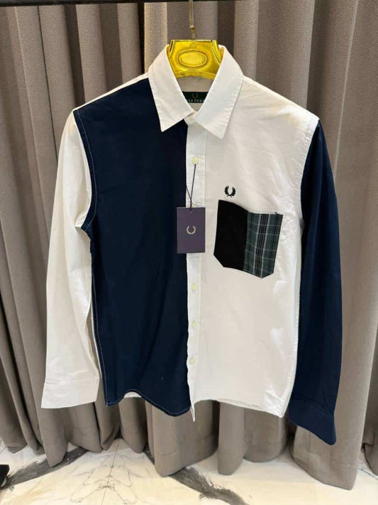 Fred Perry Chest Logo Full Sleeves Shirt Navy White