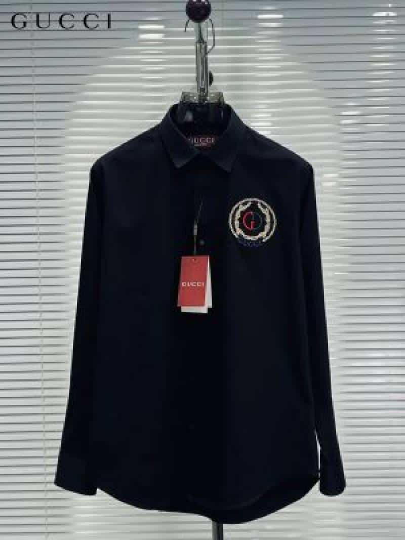 Gucc_i Chest Logo Box Pack Full Sleeves Shirt Black