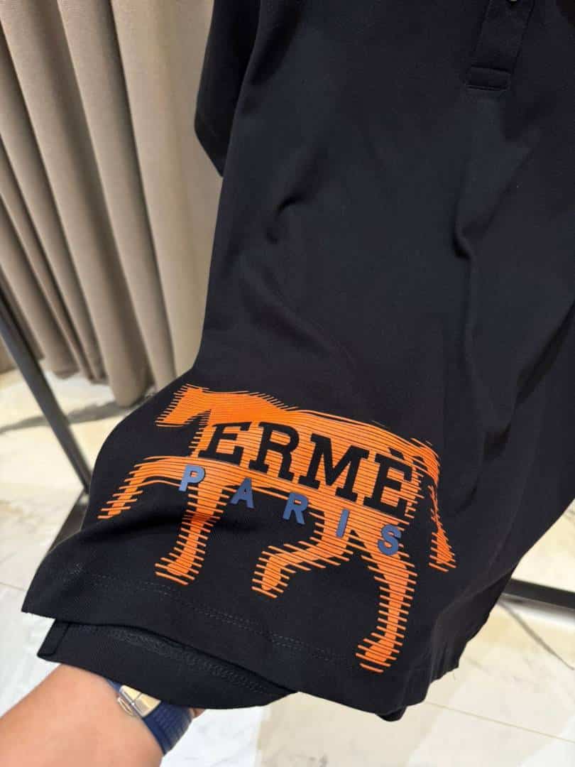 Hermes Chest Logo Polo T-shirt Black