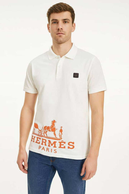 Hermes Chest Logo Polo T-shirt White