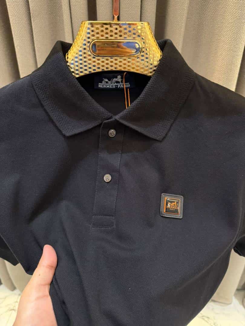 Hermes Chest Logo Polo T-shirt Black