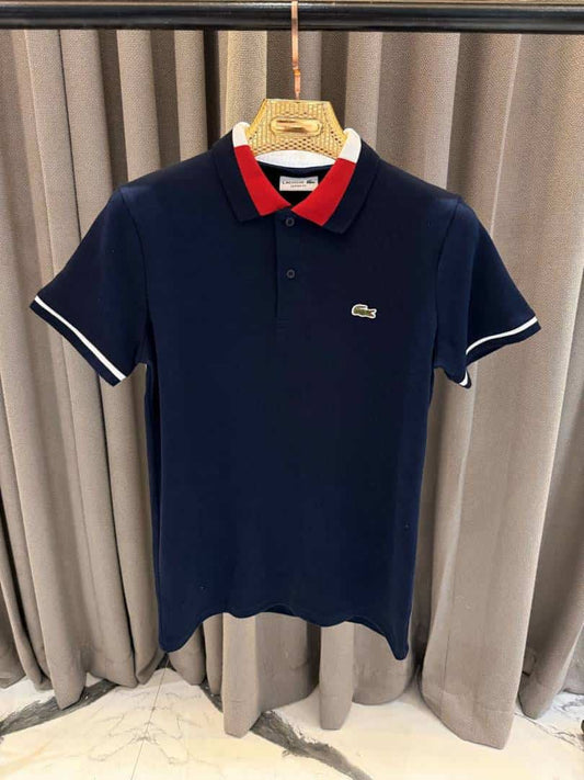 Lacost_e Chest Logo Polo T-shirt Navy Blue