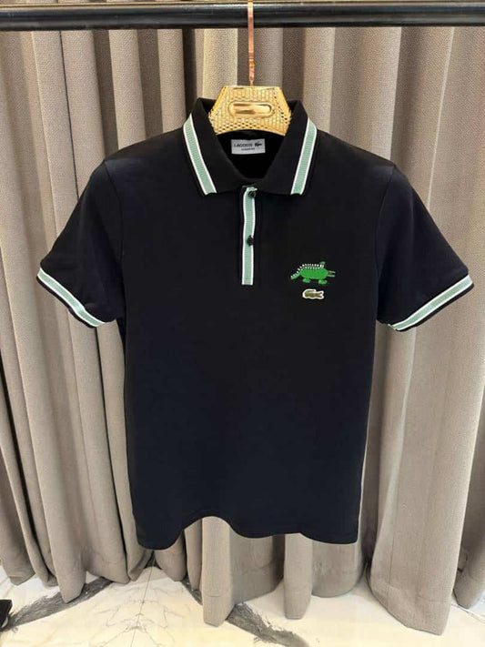 Lacost_e Chest Logo Polo T-shirt Black