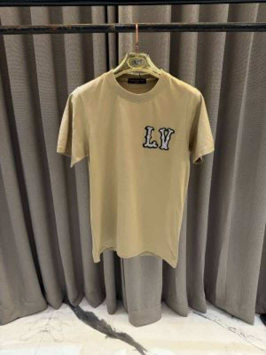 Louis_Vouitton Chest Logo Round Neck T-shirt Brown