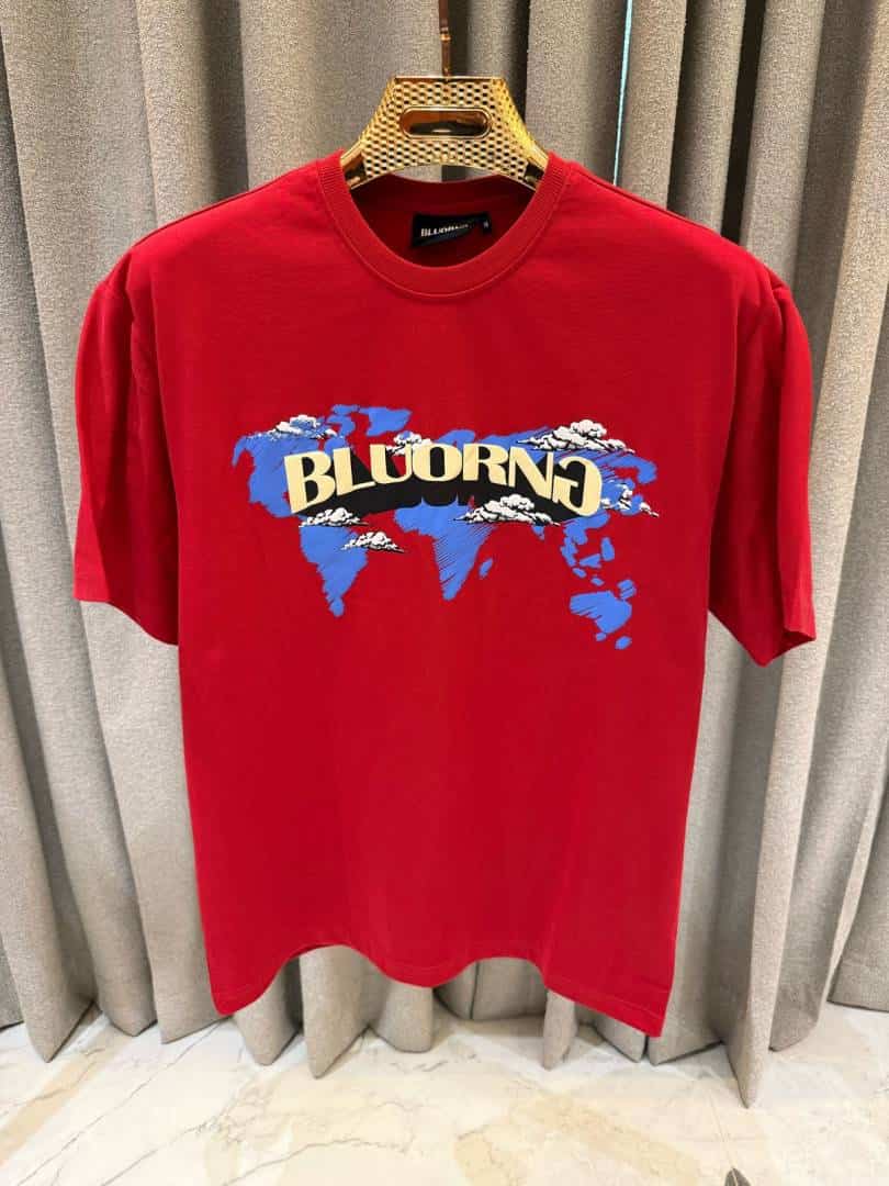 BLU ORNG World Map Print Round Neck T-shirt Red