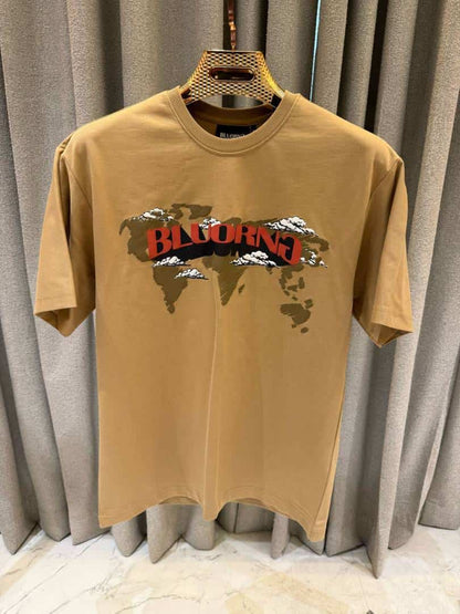 BLU ORNG World Map Print Round Neck T-shirt Brown