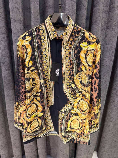 VERSACEE BOROCCO SHIRT IMPORTED HALF SLEEVES GOLD BLACK