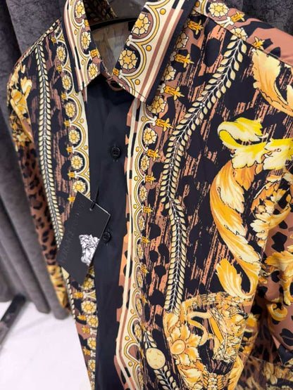 VERSACEE BOROCCO SHIRT IMPORTED HALF SLEEVES GOLD BLACK