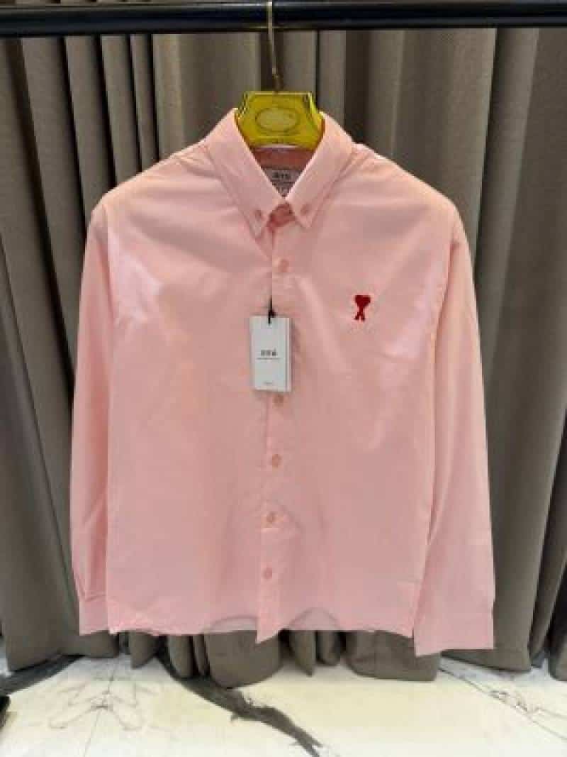 AMI PARIS PINK PREMIUM SHIRT SEMI LINEN FABRIC FULL