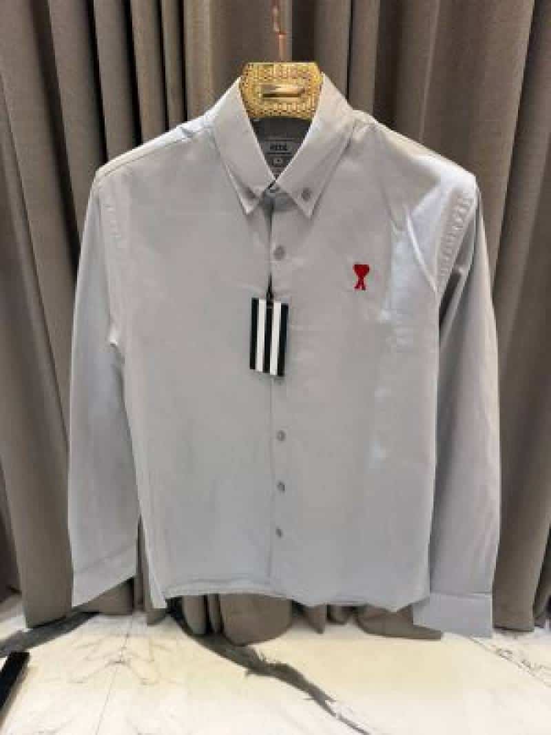 AMI PARIS GREY PREMIUM SHIRT SEMI LINEN FABRIC FULL COMFORT