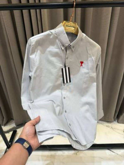 AMI PARIS GREY PREMIUM SHIRT SEMI LINEN FABRIC FULL COMFORT