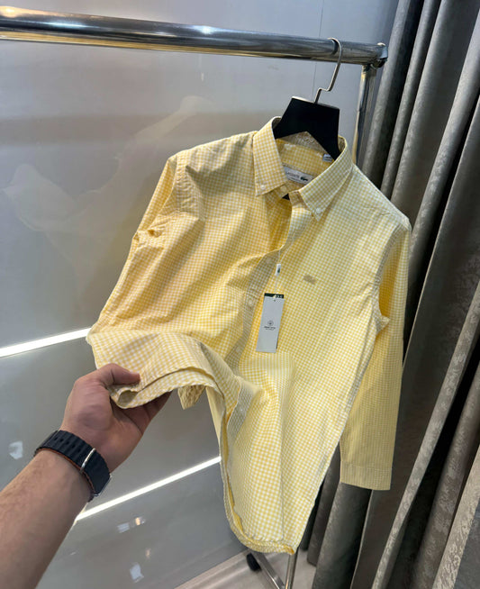 Lacost e Yellow Small Checks Embroidery Logo Premium Shirt