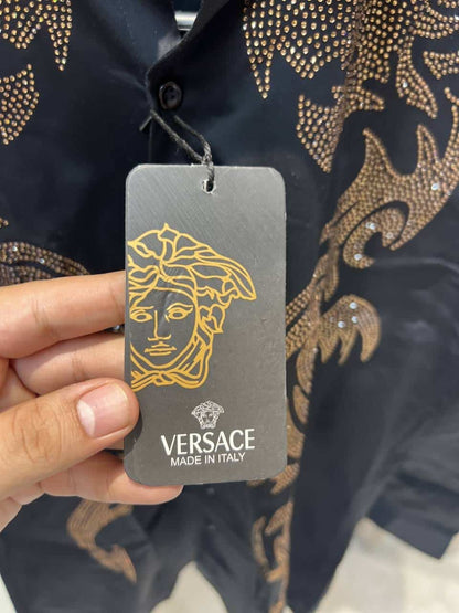 VERSACE BLACK DESIGNER SHIRT WITH STONE WORK AVAILABLE IN ULTRA PREMIUM QUALITY