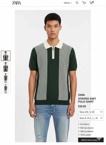 ZAR_A KNITTED BOTTLE GREEN POLO ZIPPER WITH STRIPES PRINT TSHIRT.