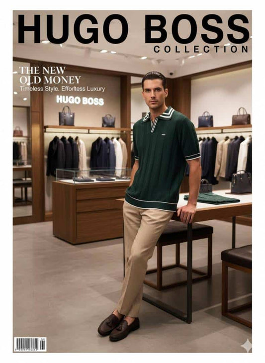 HUGO BOS_S KNITTED POLO T SHIRT IN BOTTLE GREEN COLOUR