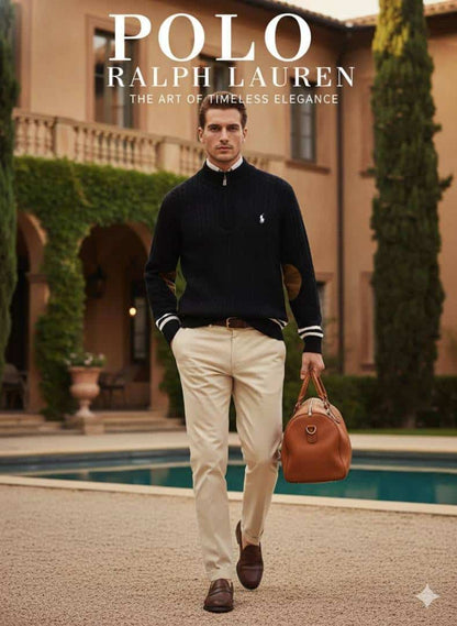BLACK POLO RALPH LAURE_N CABLE KNIT QUARTER ZIP PREMIUM SWEATER