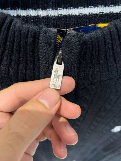 BLACK POLO RALPH LAURE_N CABLE KNIT QUARTER ZIP PREMIUM SWEATER