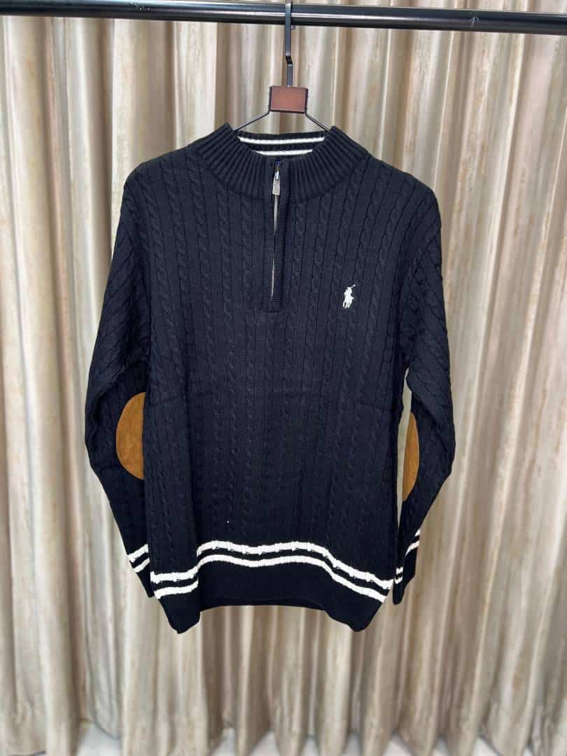BLACK POLO RALPH LAURE_N CABLE KNIT QUARTER ZIP PREMIUM SWEATER