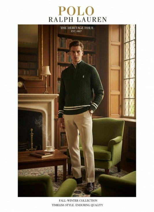 GREEN POLO RALPH LAURE_N CABLE KNIT QUARTER ZIP PREMIUM SWEATER