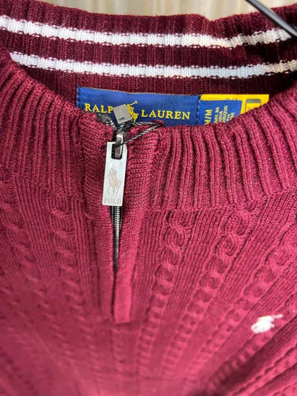 MAROON POLO RALPH LAURE_N CABLE KNIT QUARTER ZIP PREMIUM SWEATER