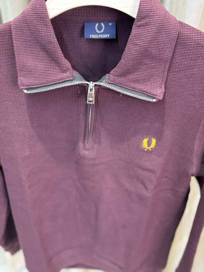 FREDPERRY MAROON FULL SLEEVES ZIPPER TSHIRTS AVAILABLE IN ULTRA PREMIUM QUALITY