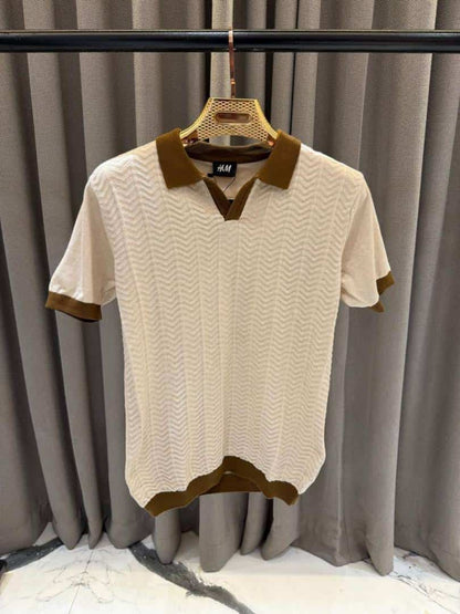 H&_M BROWN KNITTED POLO T SHIRT