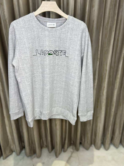 LACOST_E GREY PREMIUM FULL SLEEVES CREW NECK SWEATSHIRT WITH A STICHED LOGO