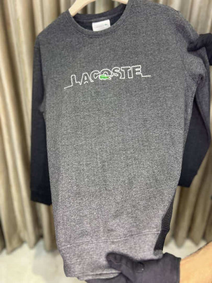 LACOST_E BLACK PREMIUM FULL SLEEVES CREW NECK SWEATSHIRT WITH A STICHED LOGO