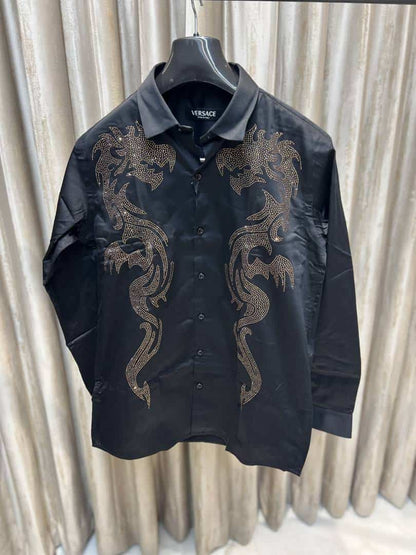 VERSACE BLACK DESIGNER SHIRT WITH STONE WORK AVAILABLE IN ULTRA PREMIUM QUALITY
