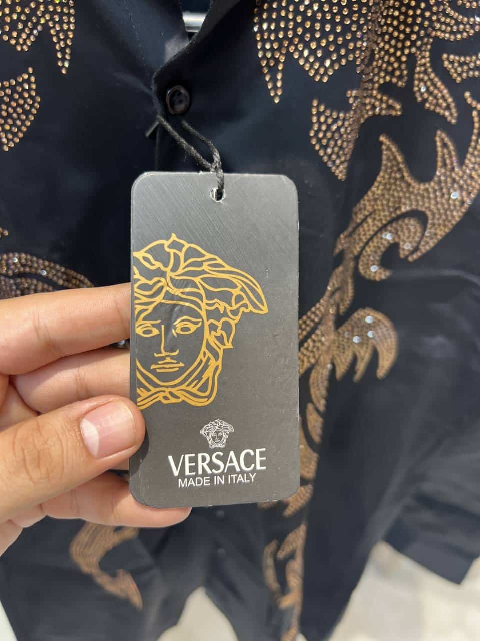 VERSACE BLACK DESIGNER SHIRT WITH STONE WORK AVAILABLE IN ULTRA PREMIUM QUALITY
