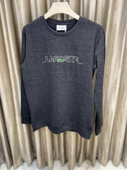 LACOST_E BLACK PREMIUM FULL SLEEVES CREW NECK SWEATSHIRT WITH A STICHED LOGO