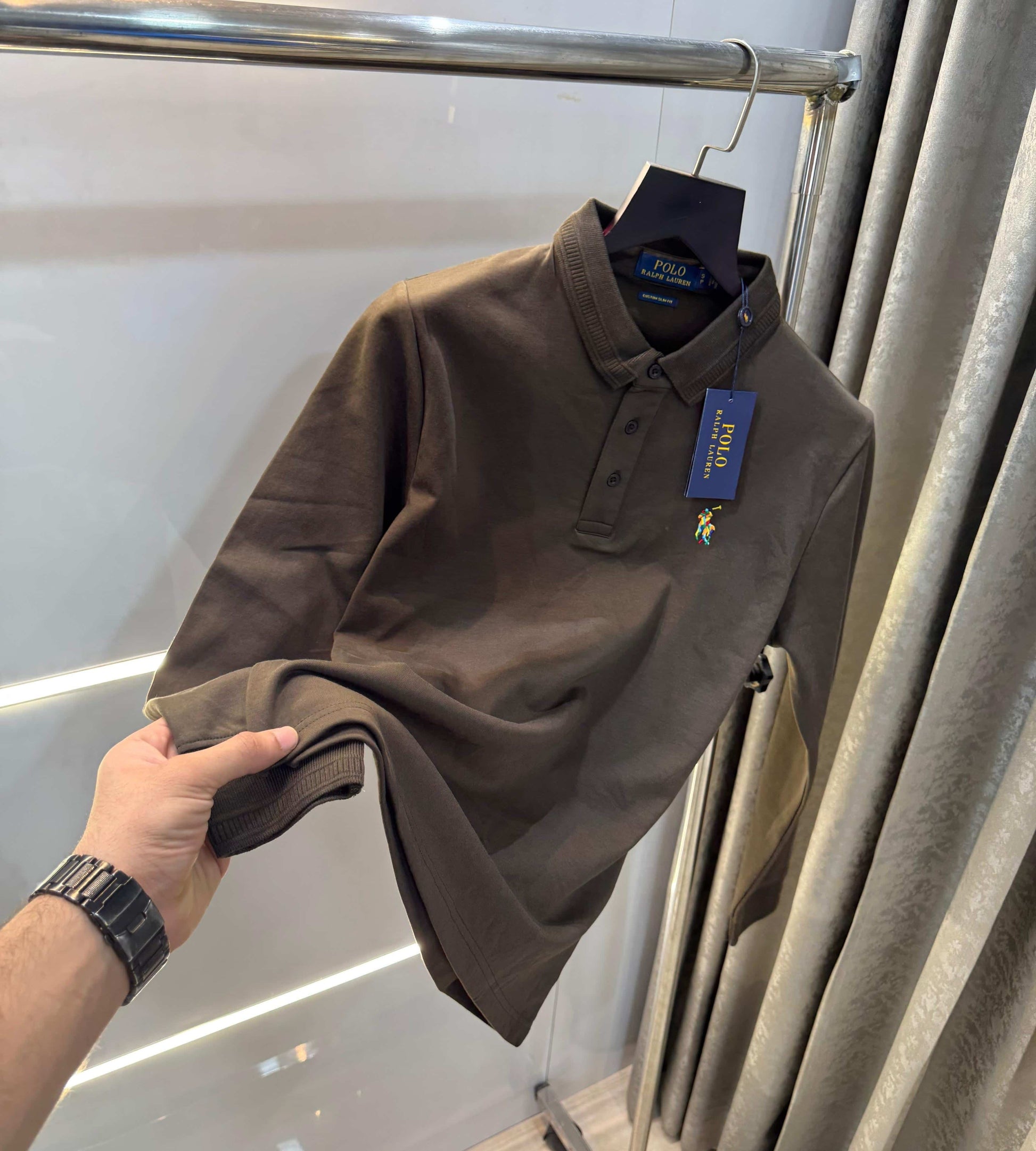 Ralp h lauren Dark Brown  Embroidery Logo Premium Full Sleeve Polo T-Shirt