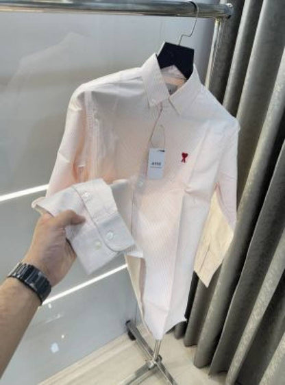 Ami Paris Orange Stripes Embroidery Logo Premium Shirt (1849)