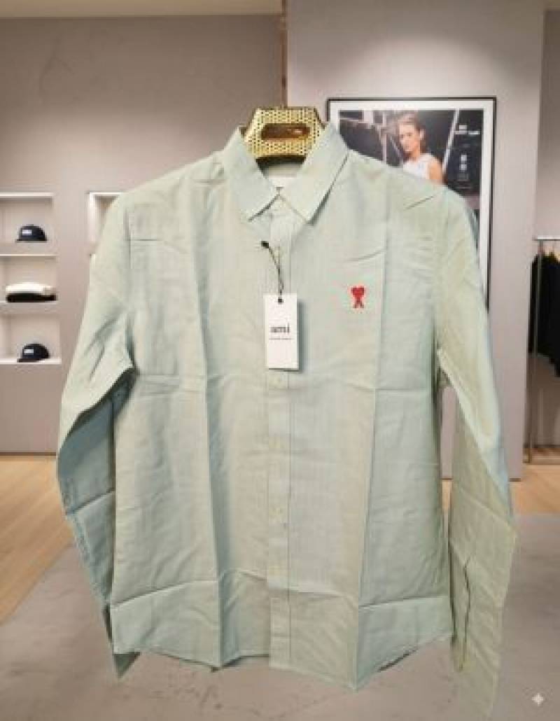 Ami Paris Green Stripes Embroidery Logo Premium Shirt (1850)