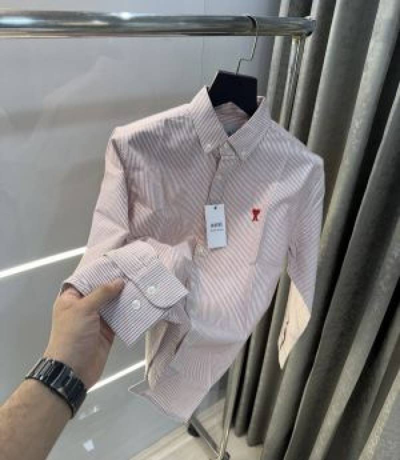 Ami Paris Red Stripes Embroidery Logo Premium Shirt (1848)