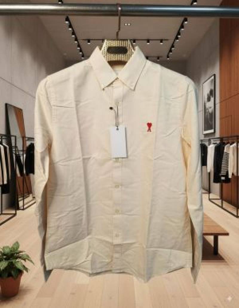 Ami Paris Orange Stripes Embroidery Logo Premium Shirt (1849)