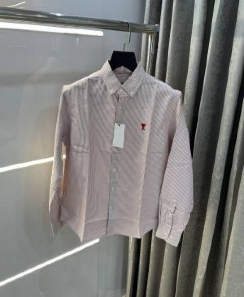 Ami Paris Red Stripes Embroidery Logo Premium Shirt (1848)
