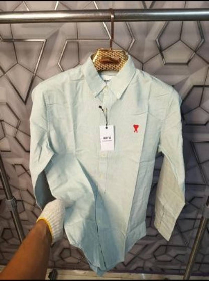 Ami Paris Green Stripes Embroidery Logo Premium Shirt (1850)