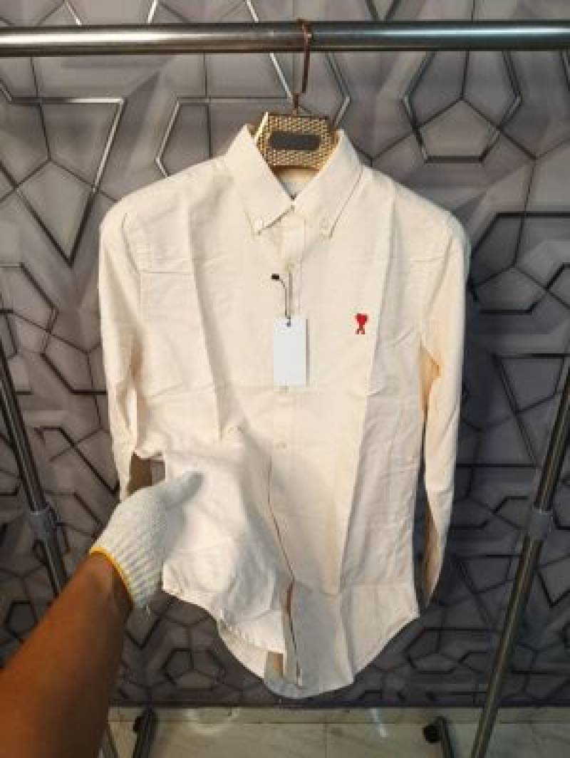 Ami Paris Orange Stripes Embroidery Logo Premium Shirt (1849)