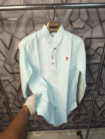 Ami Paris Acqua Green Stripes Embroidery Logo Premium Shirt (1847)