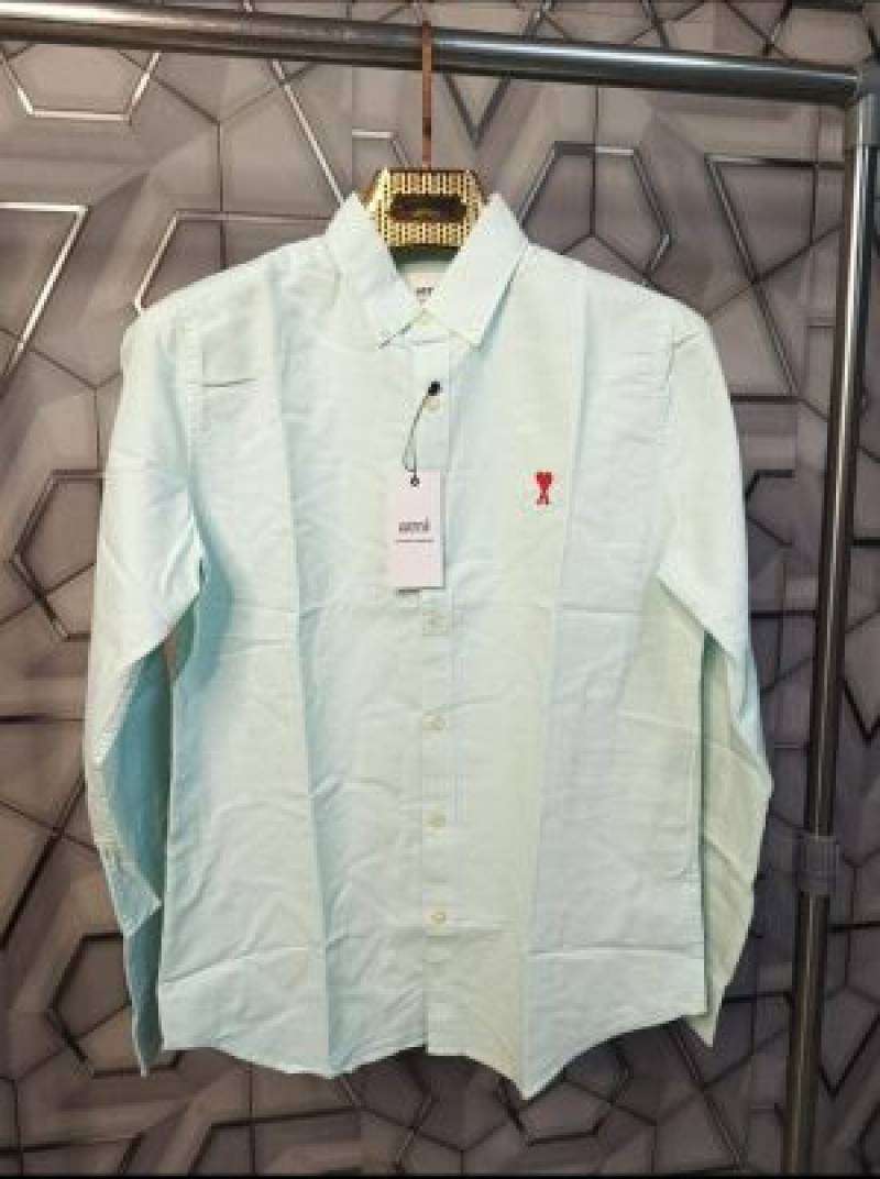 Ami Paris Acqua Green Stripes Embroidery Logo Premium Shirt (1847)