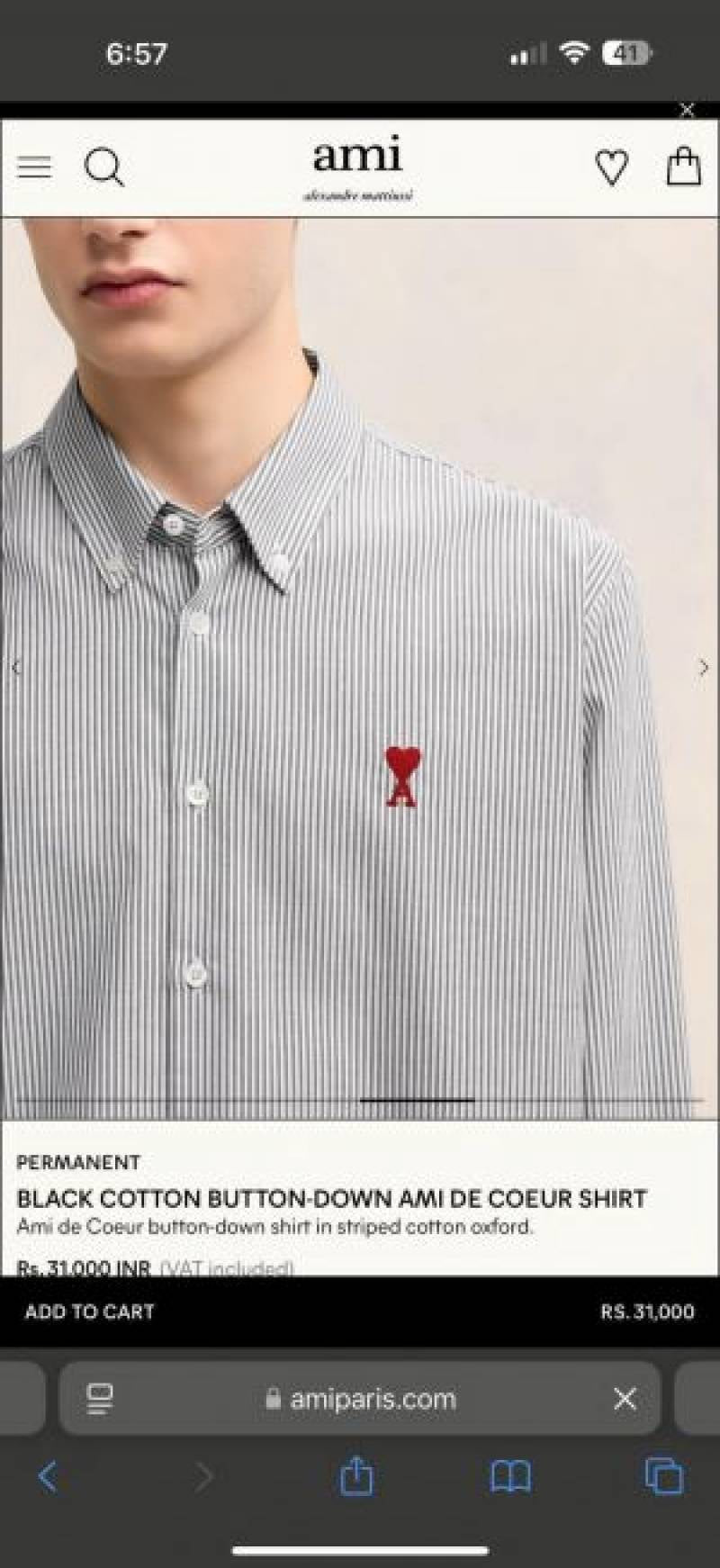 Ami Paris Grey Stripes Embroidery Logo Premium Shirt (1846)