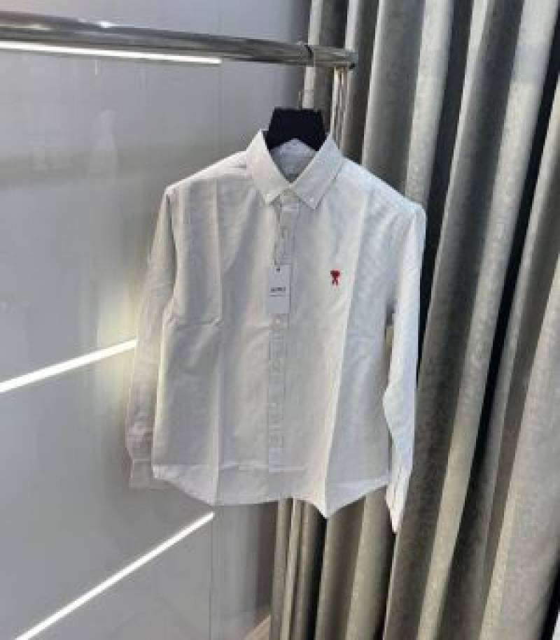 Ami Paris Grey Stripes Embroidery Logo Premium Shirt (1846)