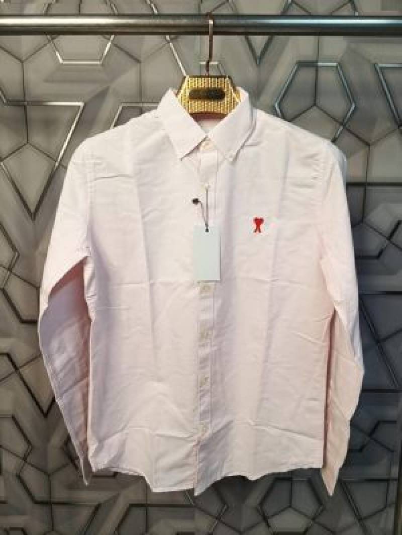 Ami Paris Pink Stripes Embroidery Logo Premium Shirt (1845)