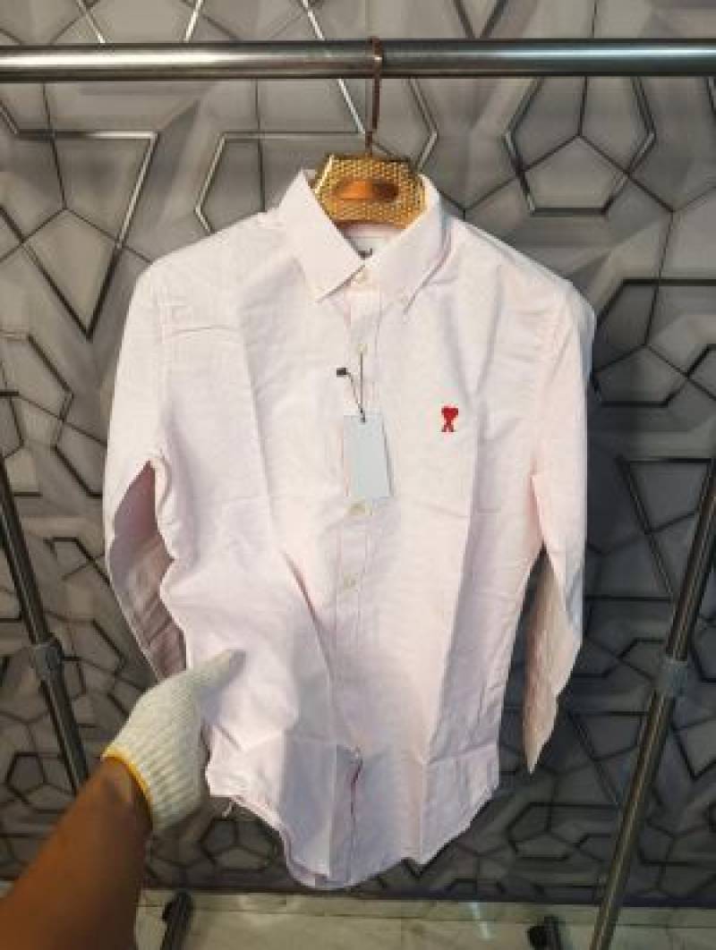 Ami Paris Pink Stripes Embroidery Logo Premium Shirt (1845)