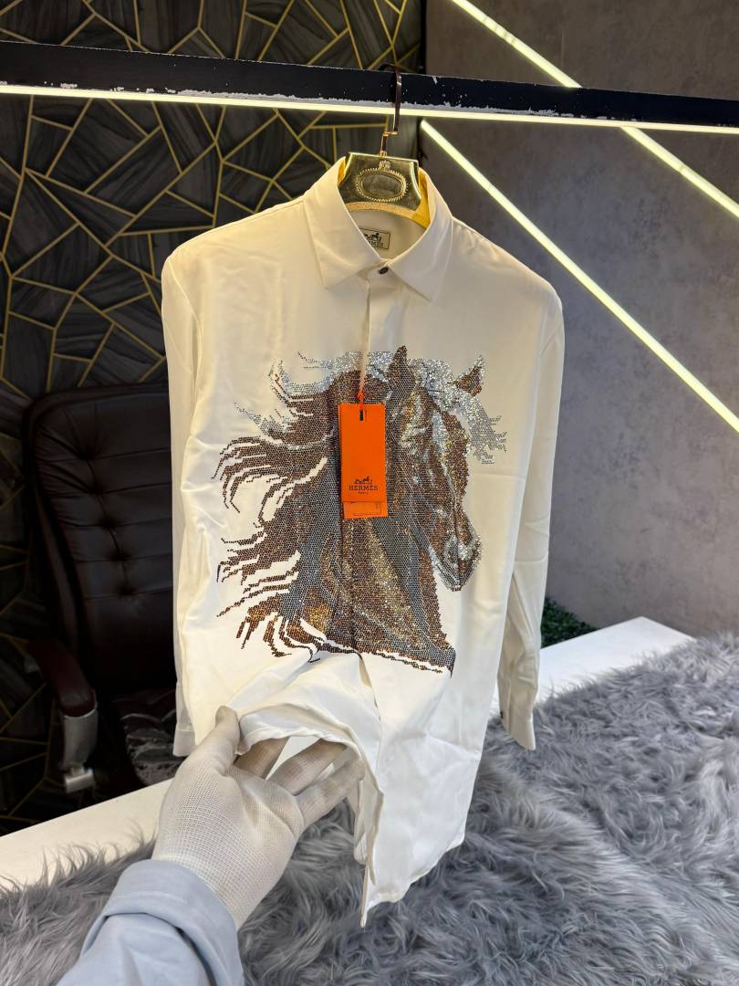 Hermes White Dimond Work Premium Imported Shirt (1968)