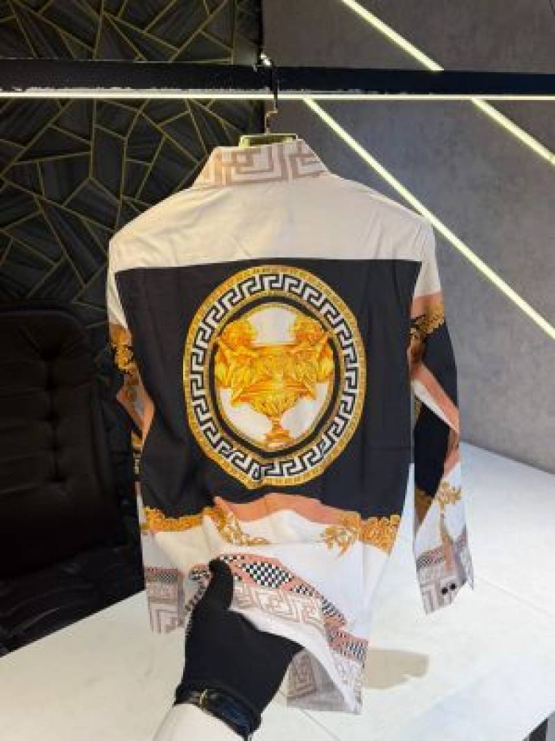 VERSACE WHITE PRINTED PREMIUM IMPORTED SHIRT WITH BRAND POLLY BAG (1743)